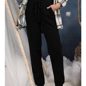 Black Women's Joggers. Elastic Waist With Drawstring, Pockets, & Cuffed Ankles